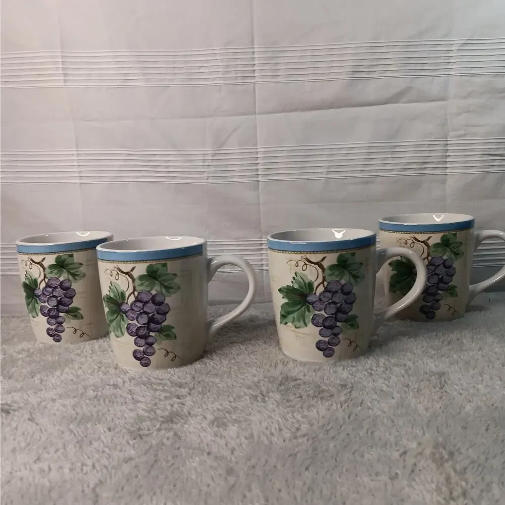 Pfaltzgraff Merlot Pattern Coffee Cups Mugs Grapevine Set of 4 Vintage